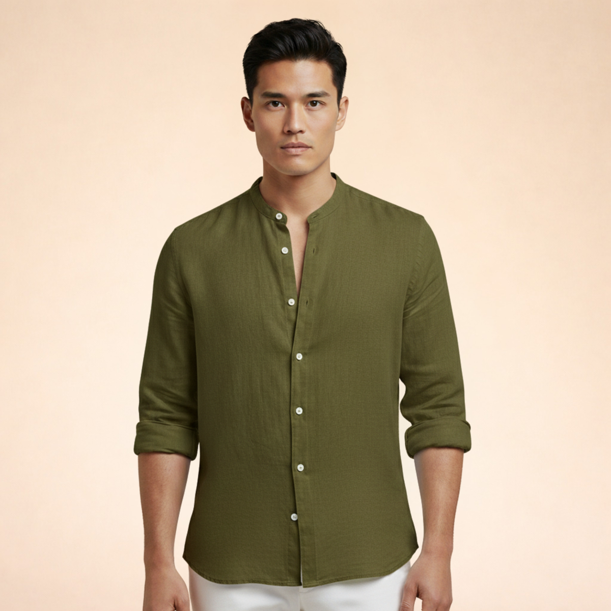 Men's Grand Collar Linen Blend Tailored Casual Shirt