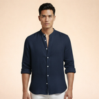 Men's Grand Collar Linen Blend Tailored Casual Shirt