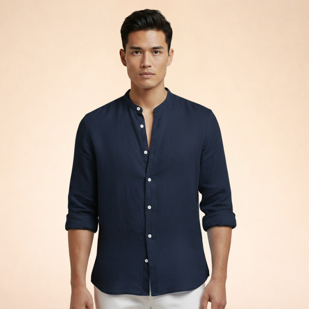 Men's Grand Collar Linen Blend Tailored Casual Shirt