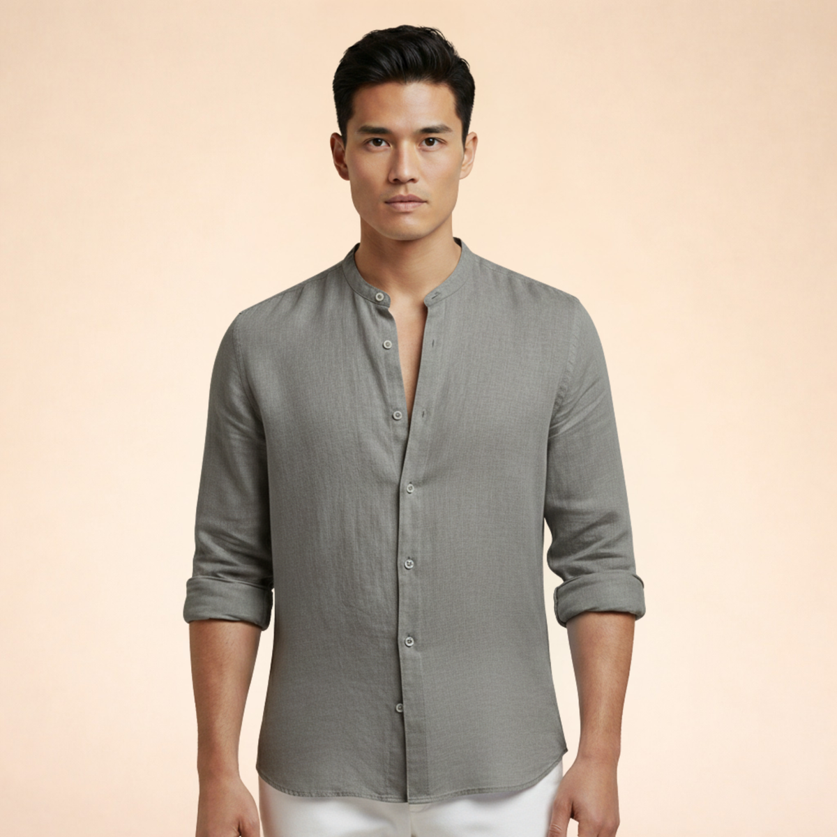 Men's Grand Collar Linen Blend Tailored Casual Shirt
