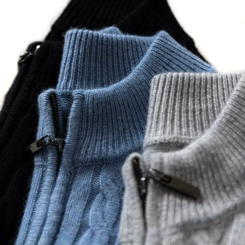 Men's Australian Merino Wool Zip Neck Sweater