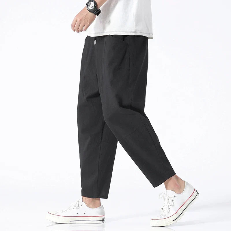 Men's Cropped Drawstring Trousers Relaxed Lightweight Summer Fit