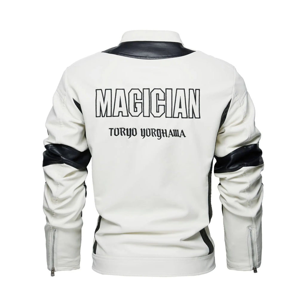 Men's Racer Leather Jacket With Embroidered Lettering