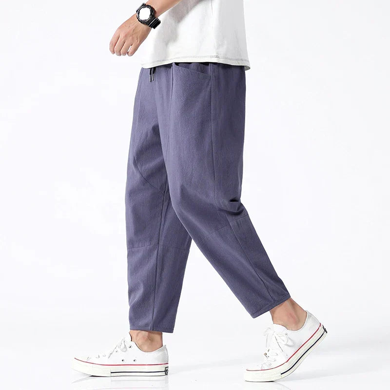Men's Cropped Drawstring Trousers Relaxed Lightweight Summer Fit
