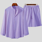 Men's Linen Cotton Summer Set Breathable Shirt and Relaxed