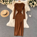Women's Ribbed Knit Bodycon Maxi Dress – Long