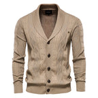 Men's Shawl Collar Cable Knit Button Cardigan