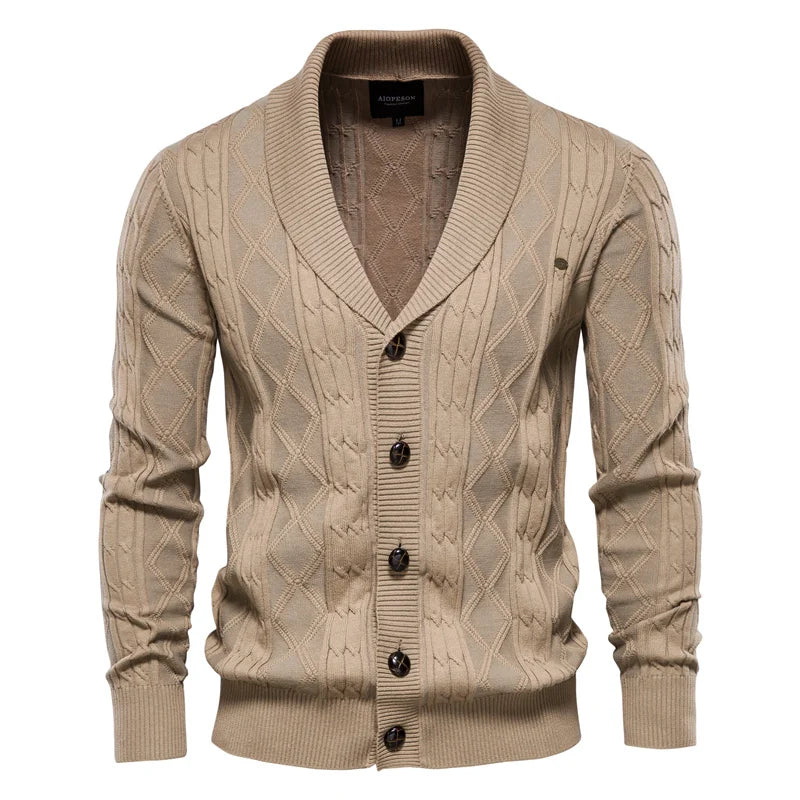 Men's Shawl Collar Cable Knit Button Cardigan