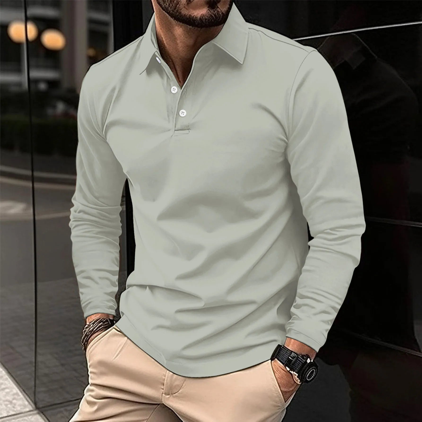 Men's Long Sleeve Polo Shirt Refined Tailored Everyday Essential