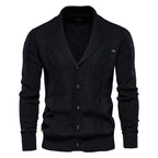 Men's Shawl Collar Cable Knit Button Cardigan