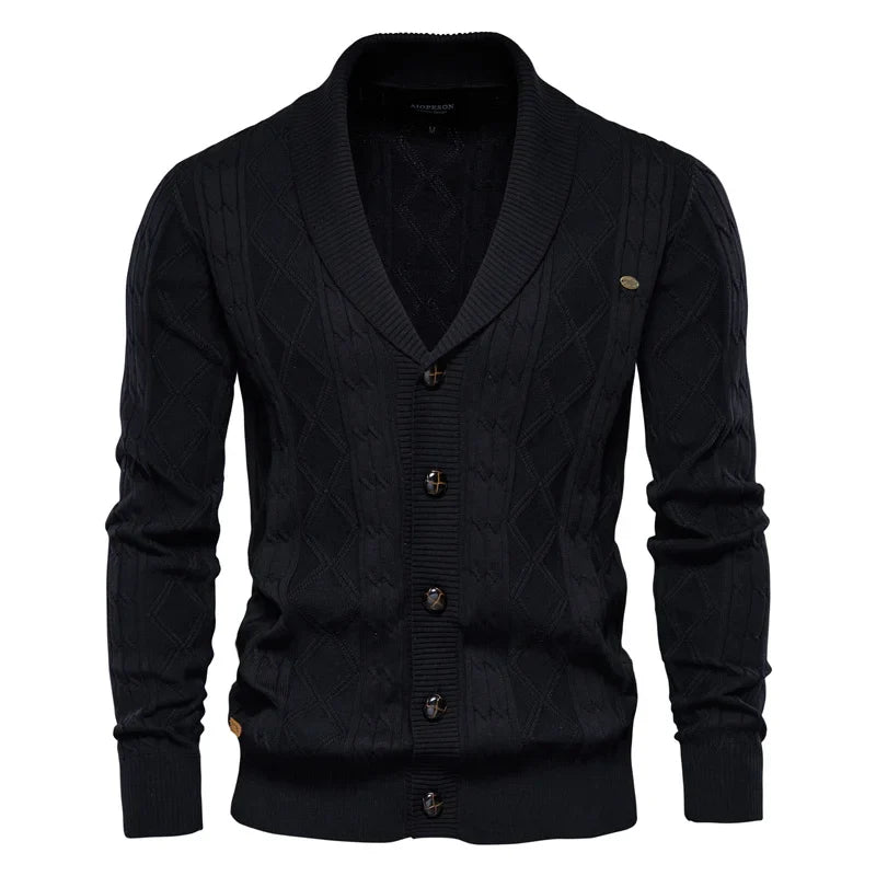 Men's Shawl Collar Cable Knit Button Cardigan