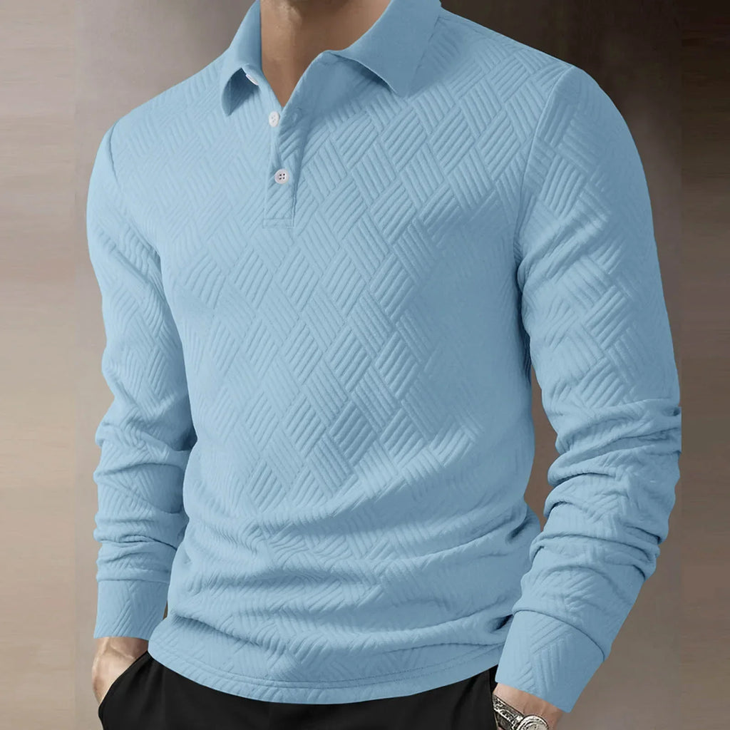 Men's Long Sleeve Polo Shirt Textured Knit Smart Casual