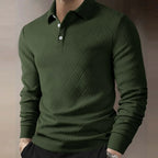 Men's Long Sleeve Polo Shirt Textured Knit Smart Casual
