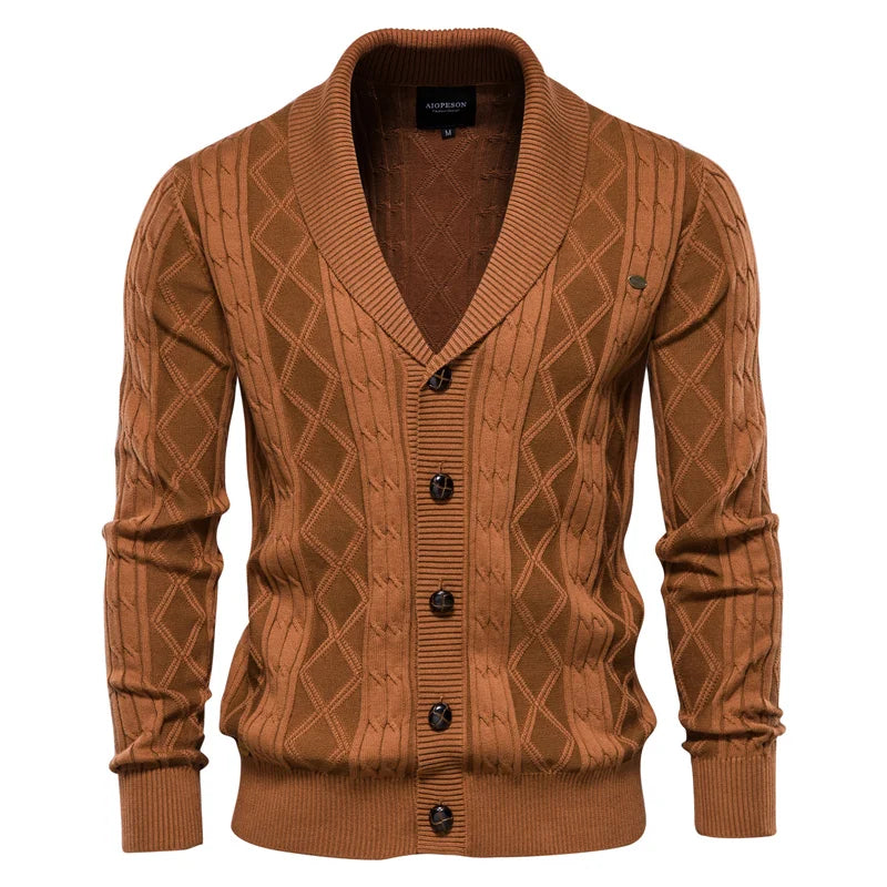 Men's Shawl Collar Cable Knit Button Cardigan
