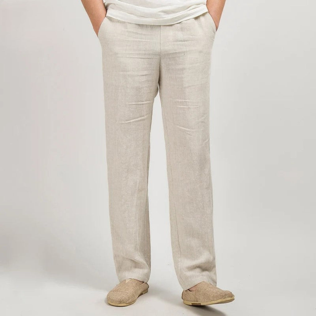 Men's Relaxed Fit Linen Trousers Straight Leg Lightweight Style