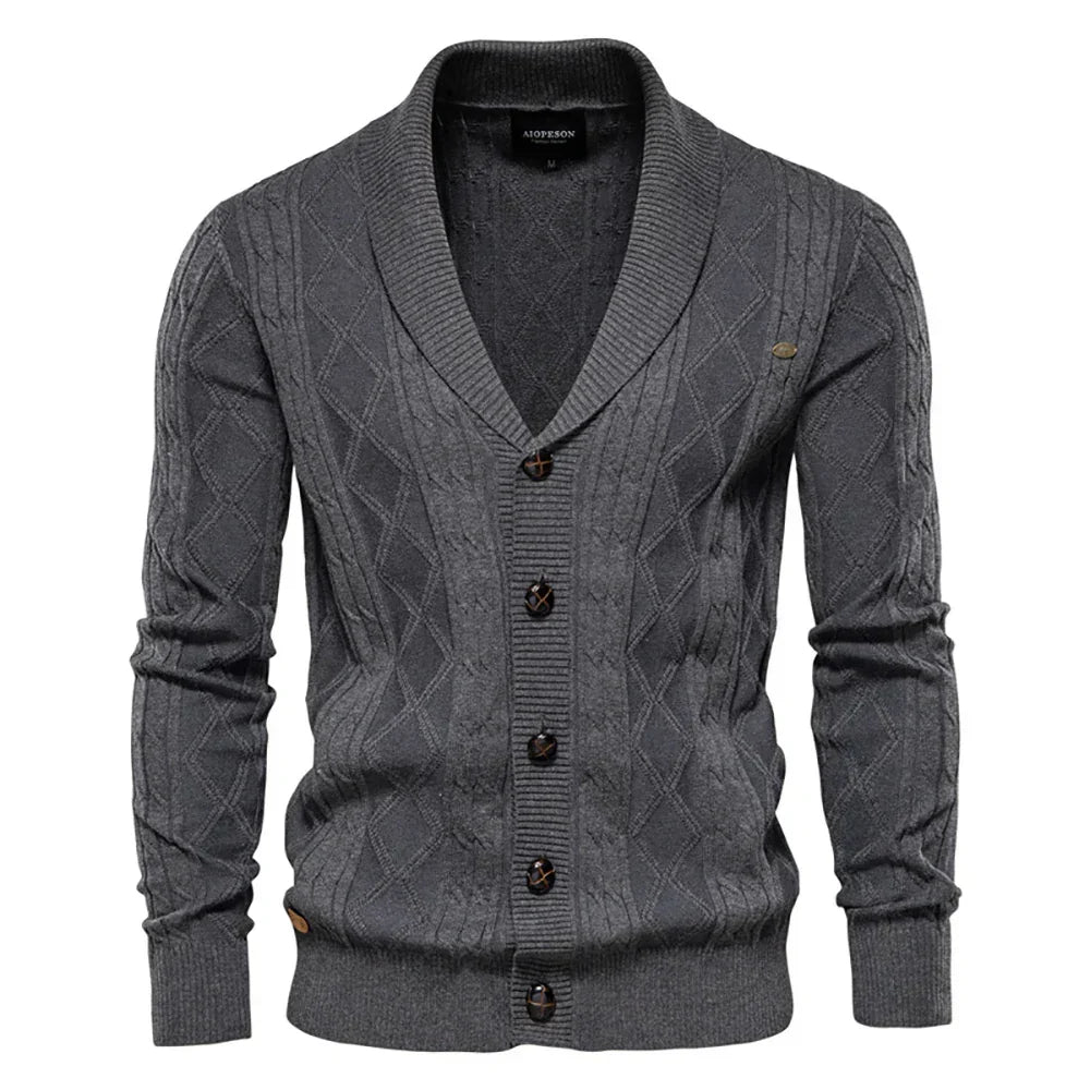Men's Shawl Collar Cable Knit Button Cardigan