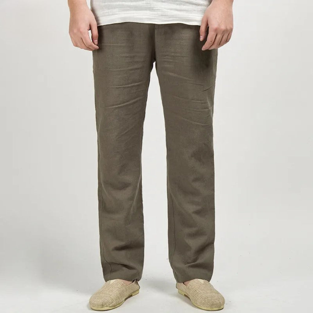 Men's Relaxed Fit Linen Trousers Straight Leg Lightweight Style