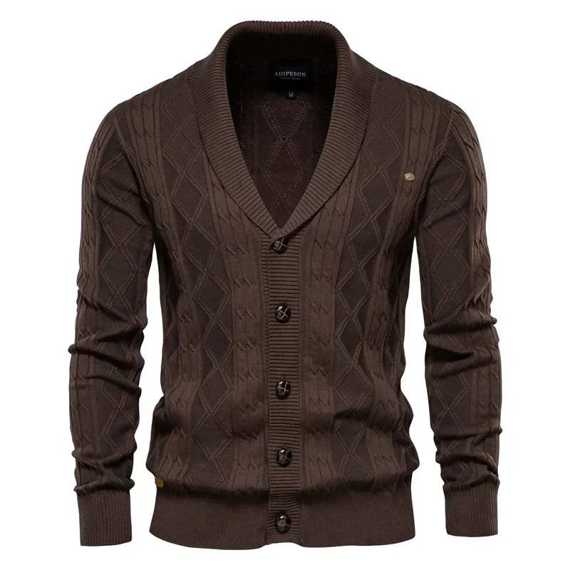 Men's Shawl Collar Cable Knit Button Cardigan