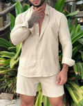Men's Linen Cotton Summer Set Breathable Shirt and Relaxed