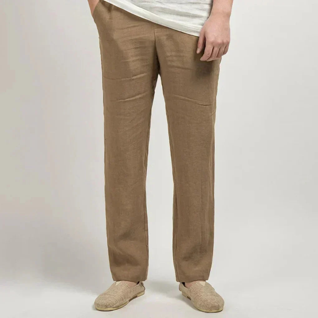 Men's Relaxed Fit Linen Trousers Straight Leg Lightweight Style