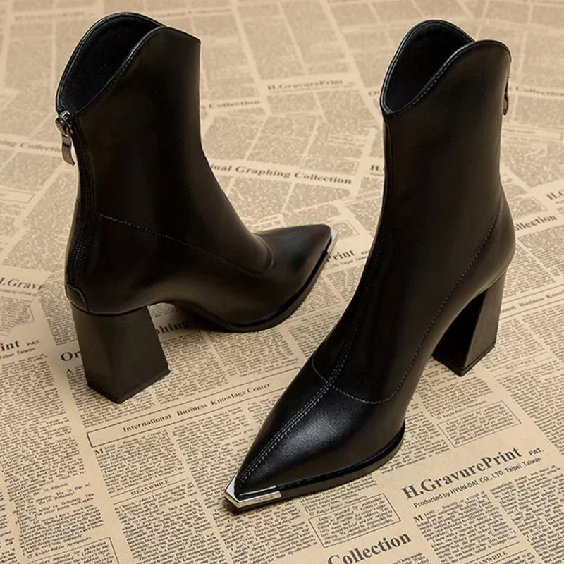 Women's Pointed-Toe Ankle Boots – Block Heel Shoes