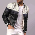 Men's Slim Fit Stand Collar Leather Bomber Jacket Breathable