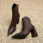 Women's Pointed-Toe Ankle Boots – Block Heel Shoes