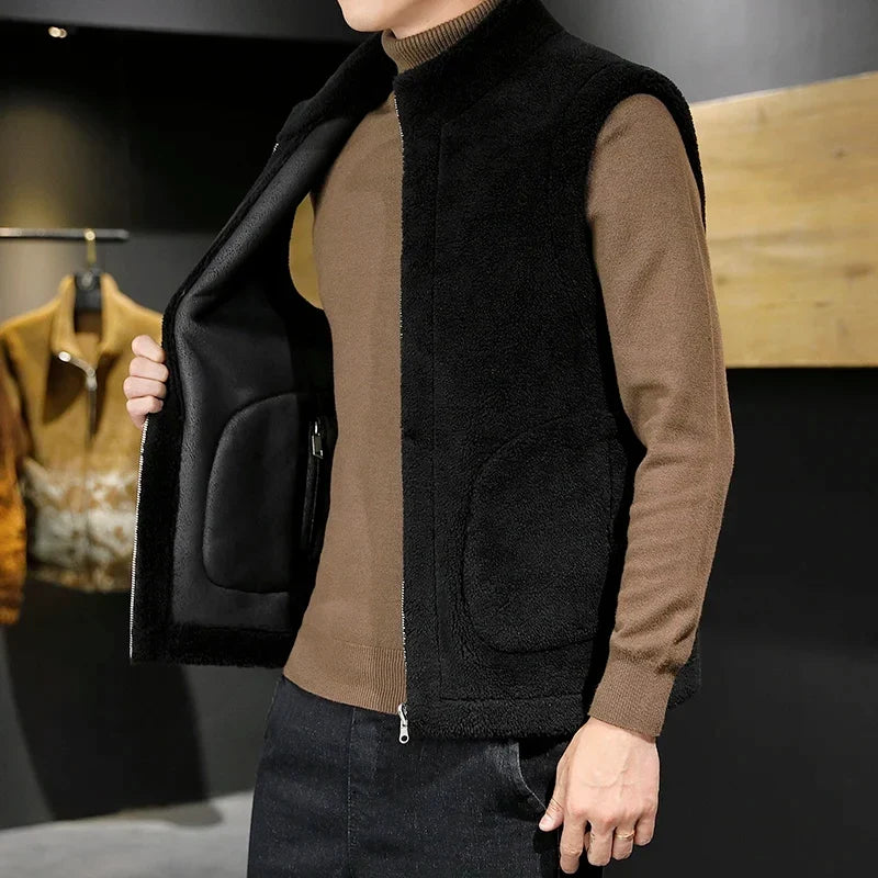 Men's Soft Sherpa Winter Vest With Full Zip and Pockets