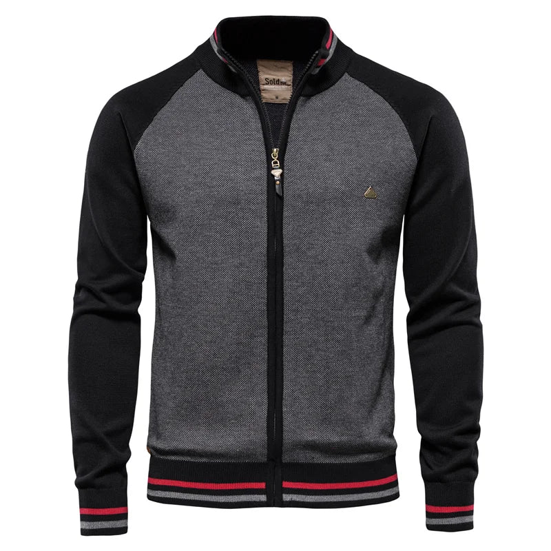 Men's Two Tone Zip Cardigan Ribbed Stand Collar Jacket