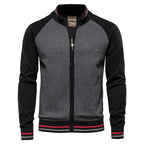 Men's Two Tone Zip Cardigan Ribbed Stand Collar Jacket
