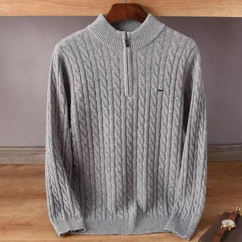 Men's Australian Merino Wool Zip Neck Sweater - Gray