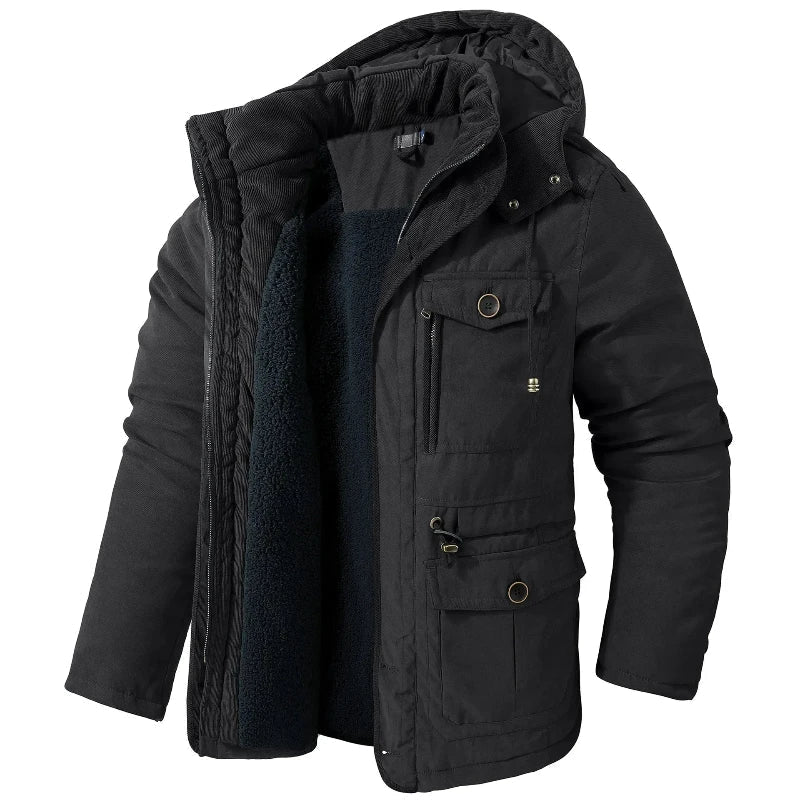 Women's Roomy Plush-Lined Parka with Drawcord Hood - Black