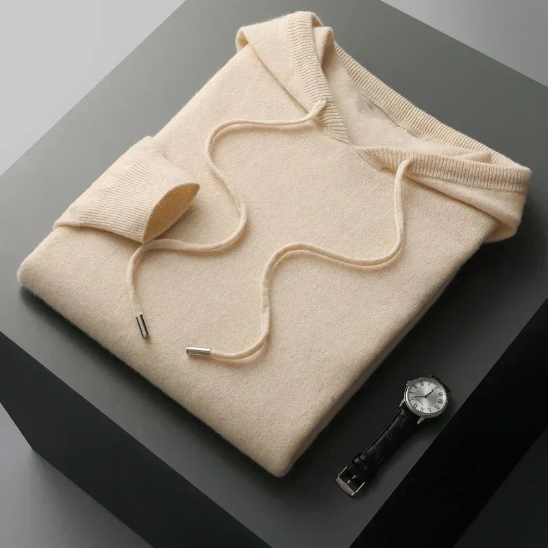 Men's Knitted Hoodie Relaxed Drawstring Pullover for Casual Wear