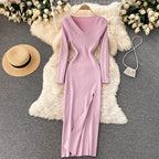 Women's Ribbed Knit Bodycon Maxi Dress – Long