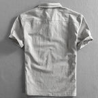 Men's Short Sleeve Linen Look Polo Shirt with Button