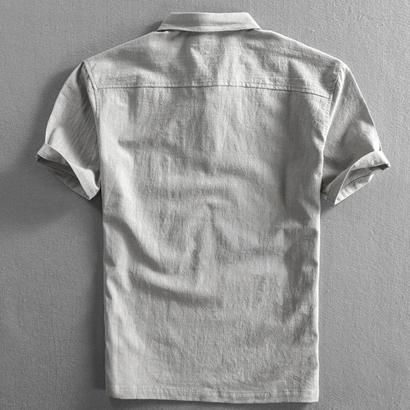 Men's Short Sleeve Linen Look Polo Shirt with Button