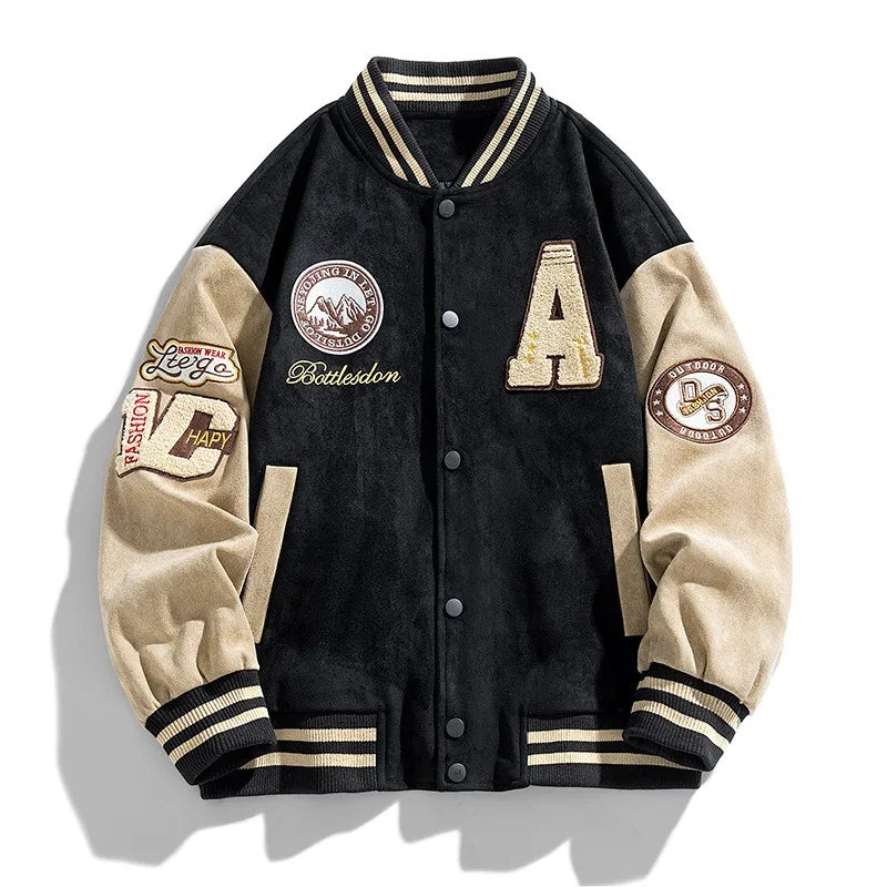 Men's Embroidered Varsity Jacket Relaxed College Layer for Streetwear