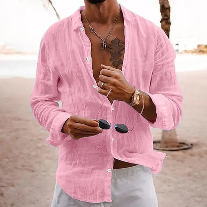 Men's Long Sleeve Linen Summer Casual Beach Shirt