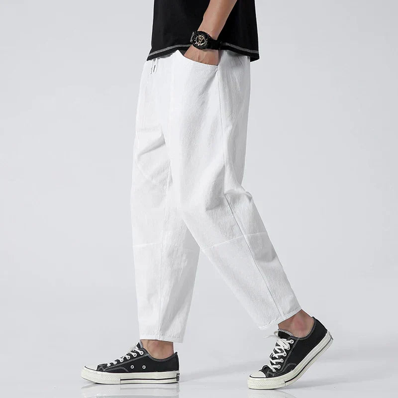 Men's Cropped Drawstring Trousers Relaxed Lightweight Summer Fit