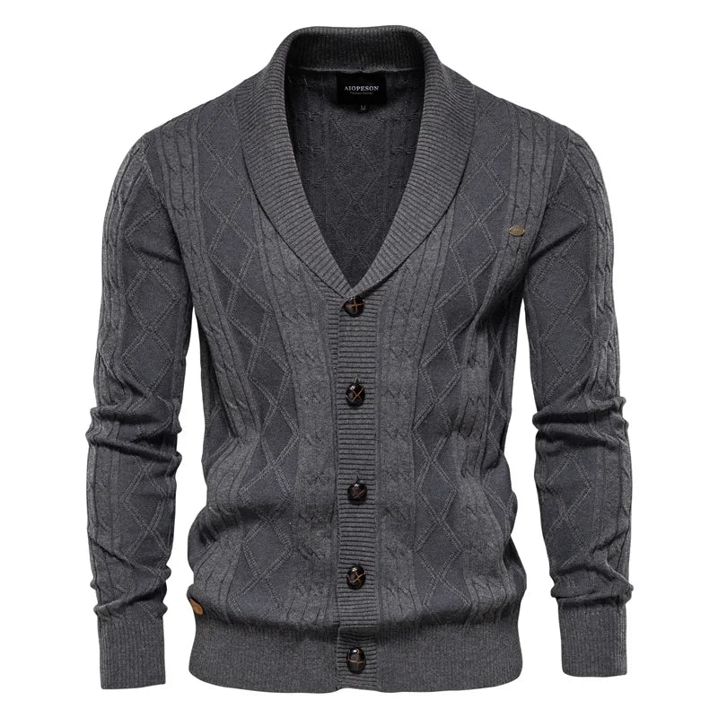 Men's Shawl Collar Cable Knit Button Cardigan