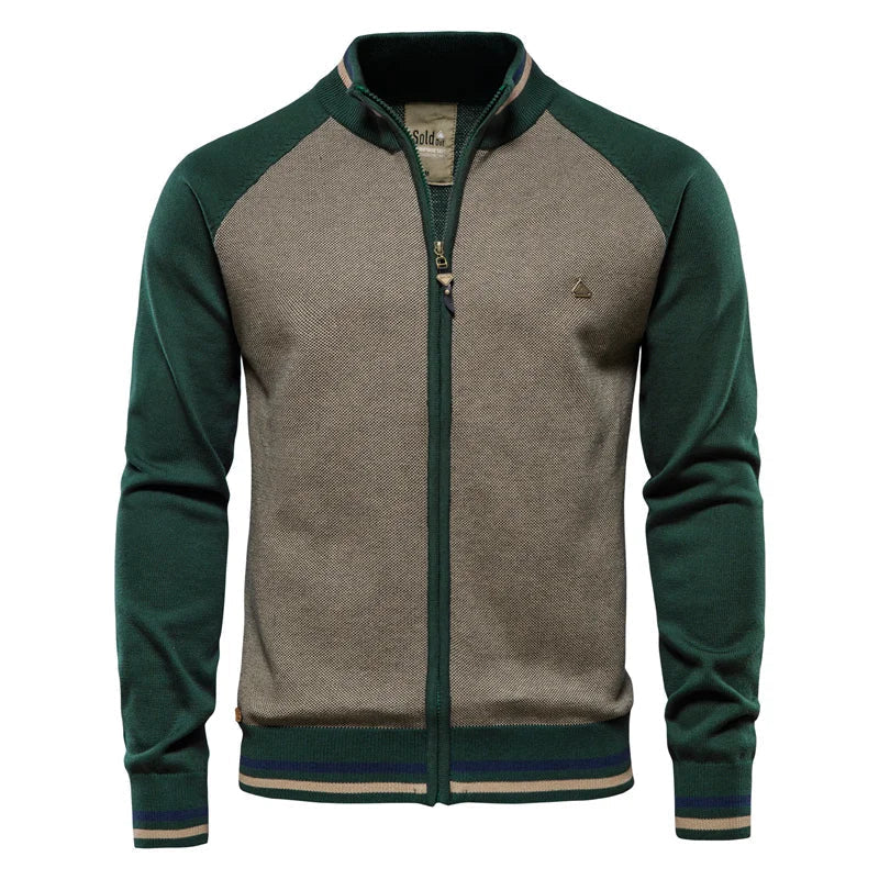 Men's Two Tone Zip Cardigan Ribbed Stand Collar Jacket