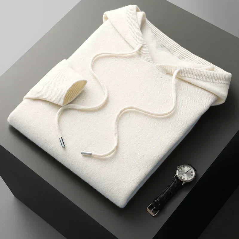 Men's Knitted Hoodie Relaxed Drawstring Pullover for Casual Wear