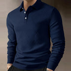 Men's Long Sleeve Polo Shirt Textured Knit Smart Casual