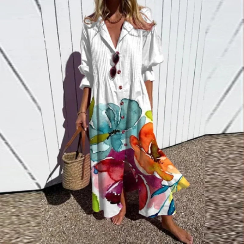 Women's Boho Floral Long Sleeve Maxi Dress