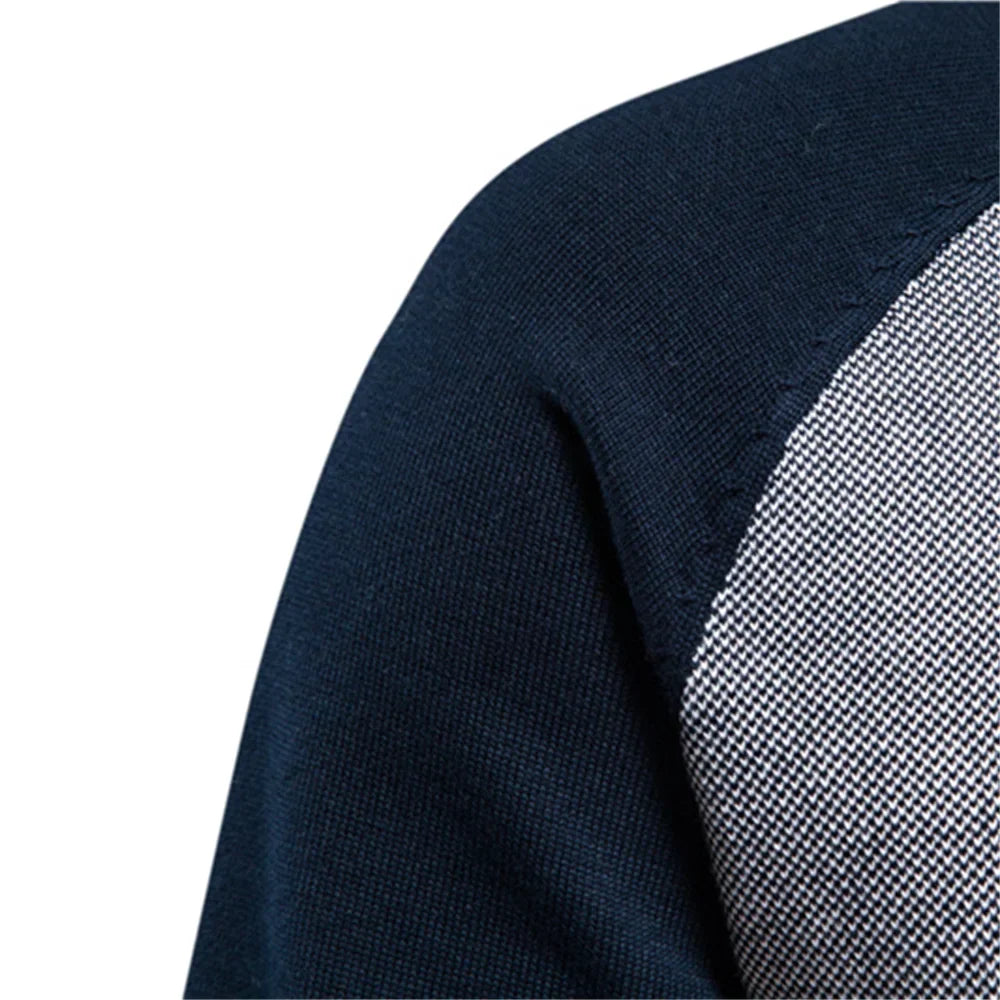 Men's Two Tone Zip Cardigan Ribbed Stand Collar Jacket