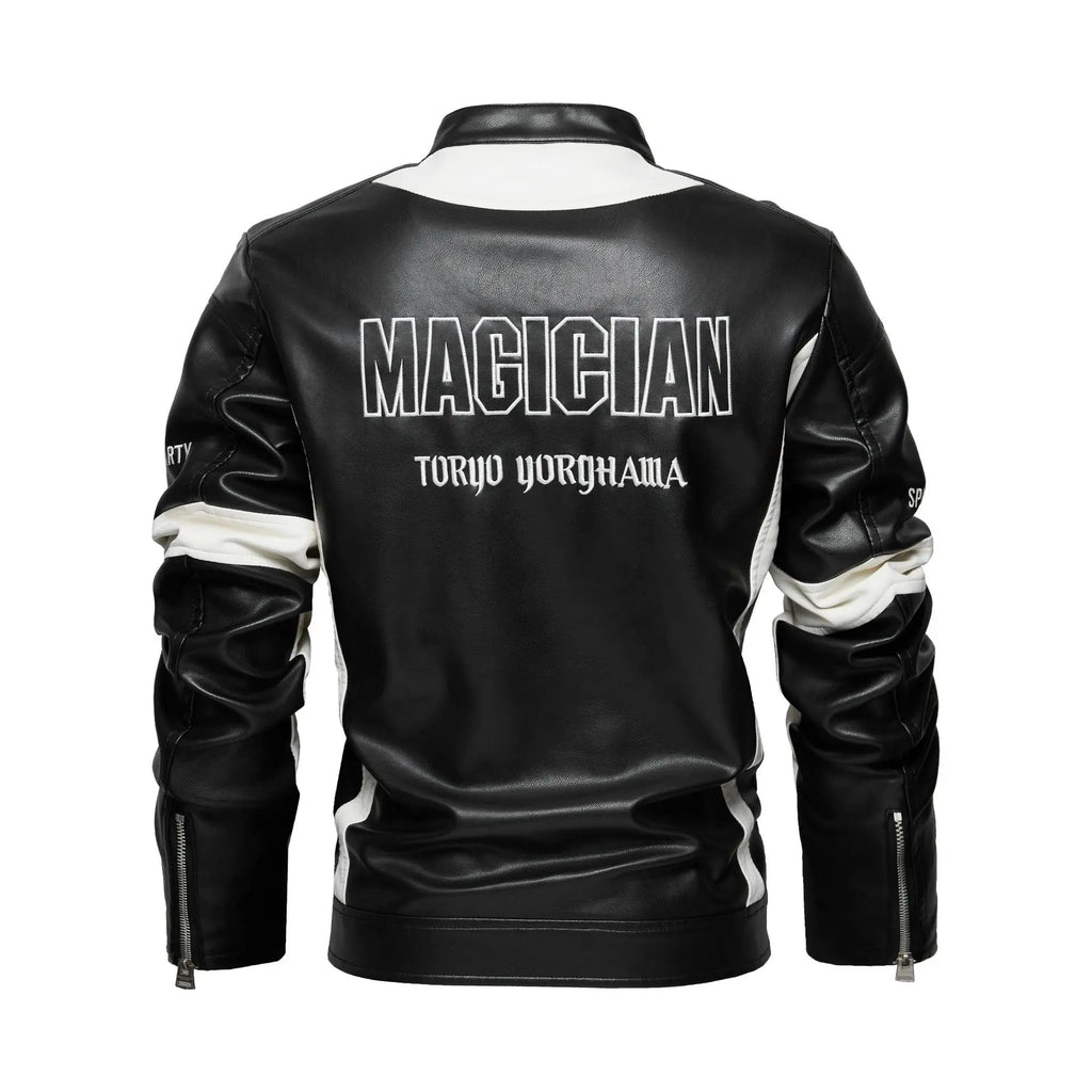 Men's Racer Leather Jacket With Embroidered Lettering
