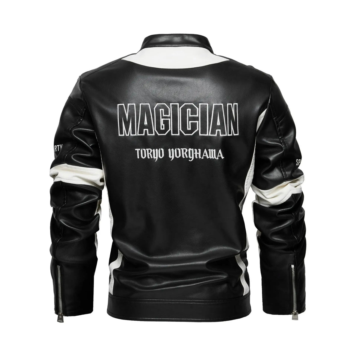 Men's Racer Leather Jacket With Embroidered Lettering