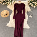 Women's Ribbed Knit Bodycon Maxi Dress – Long