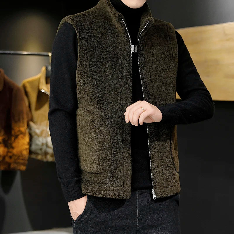Men's Soft Sherpa Winter Vest With Full Zip and Pockets