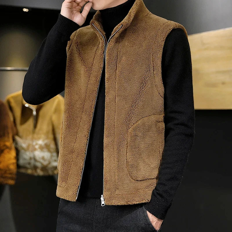 Men's Soft Sherpa Winter Vest With Full Zip and Pockets